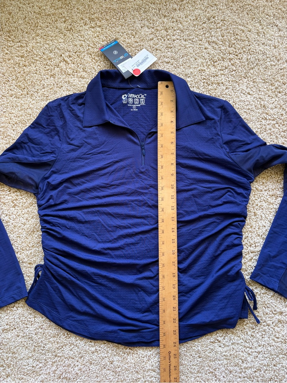 IBKUL IceFil Zip Polo Adjustable Drawstring Hem XL Navy UPF 50+ Golf Tennis NWT - Picture 4 of 5